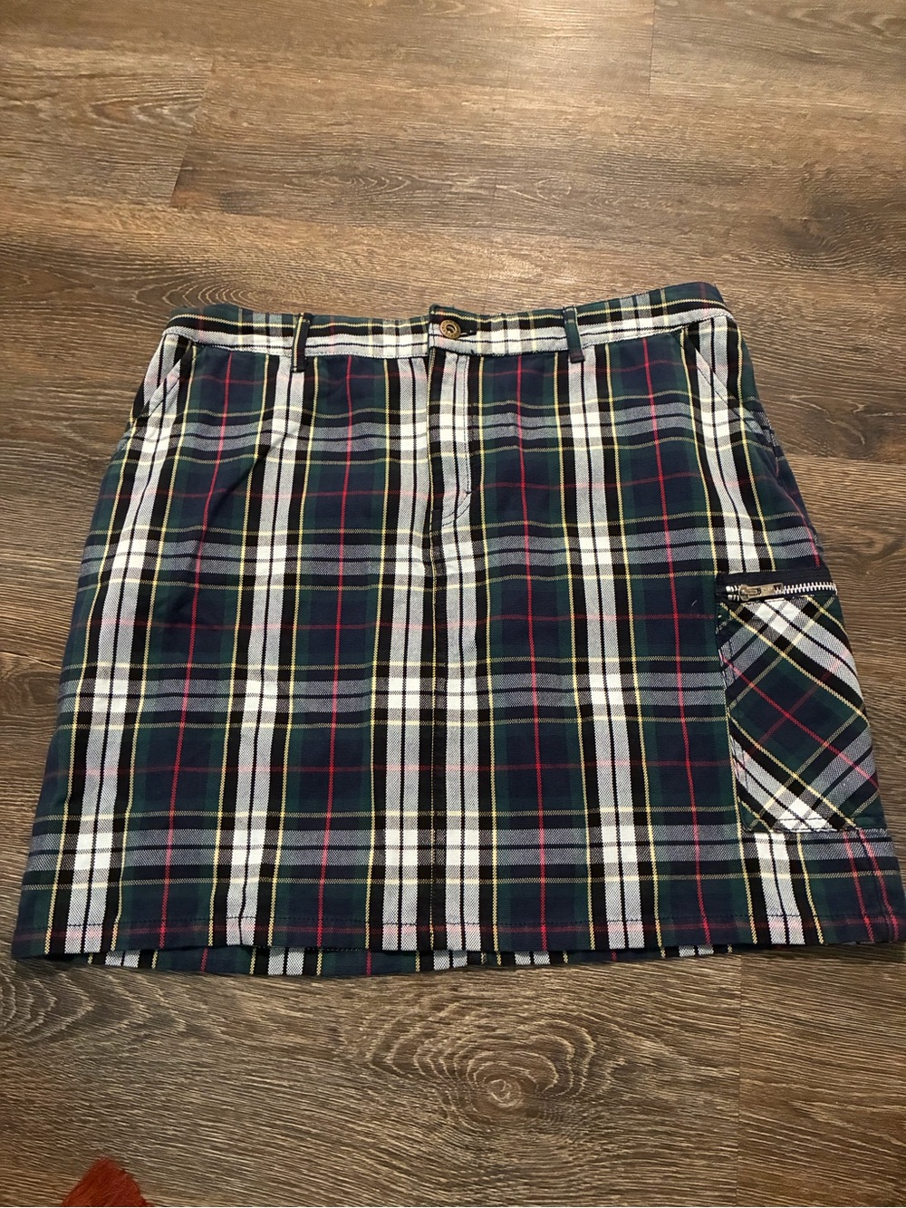 Vintage Tommy Hilfiger Navy, Green and White Plaid Mini Skirt